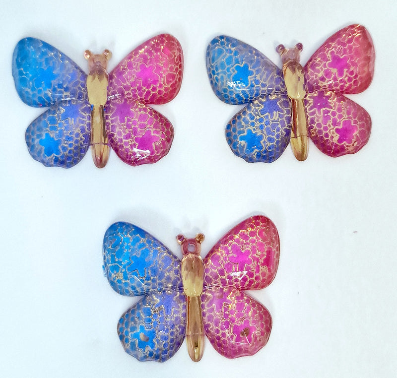 MajorCrafts 4pcs Blue and Pink 25x32mm Flat Back Butterfly Resin Pendants