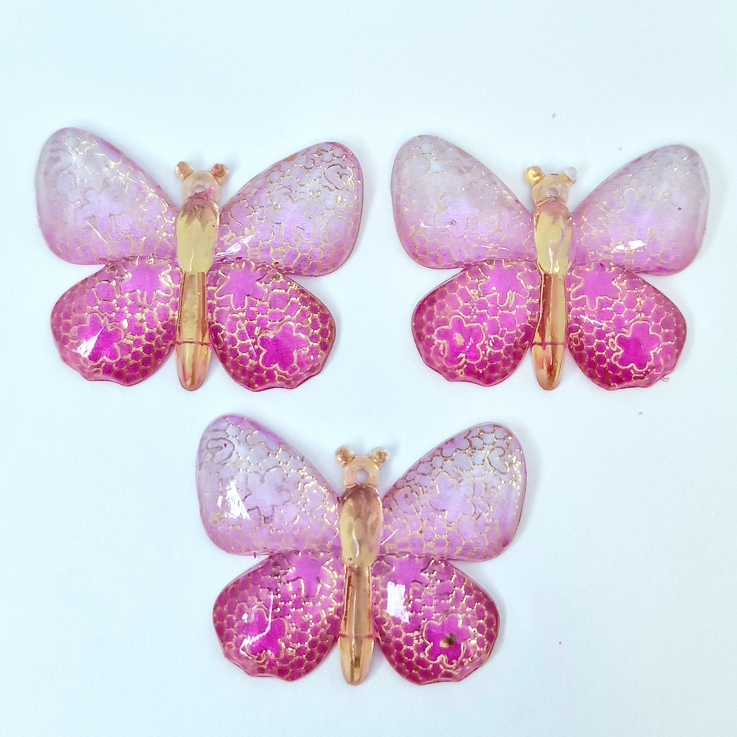 MajorCrafts 4pcs Rose Pink 25x32mm Flat Back Butterfly Resin Pendants
