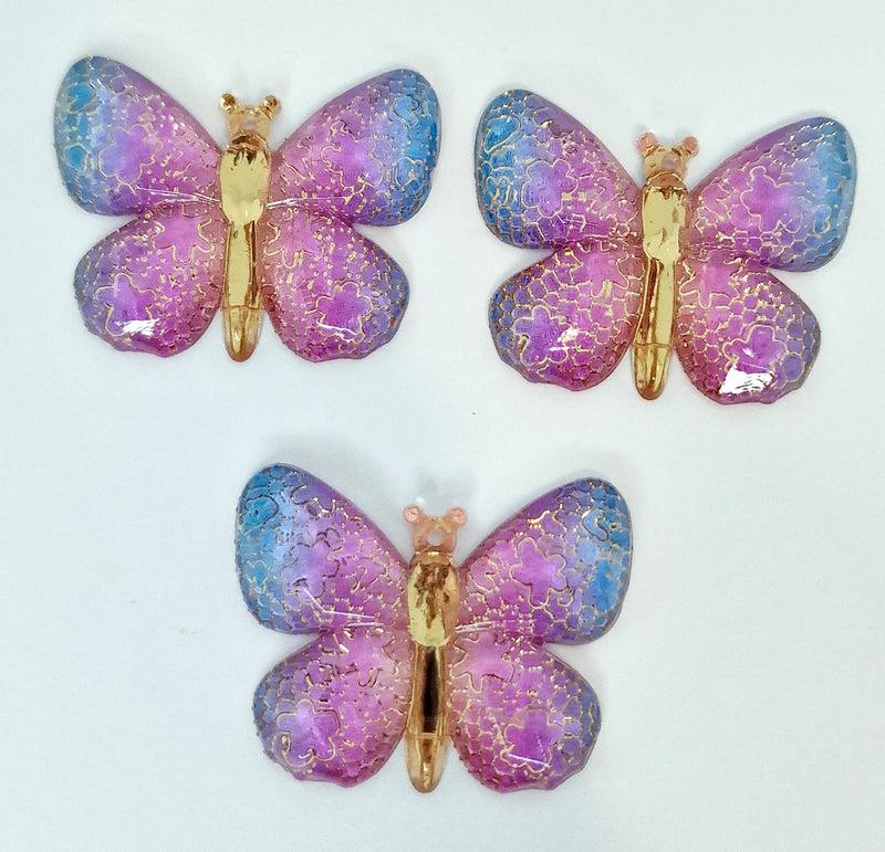 MajorCrafts 4pcs Blue and Purple 25x32mm Flat Back Butterfly Resin Pendants