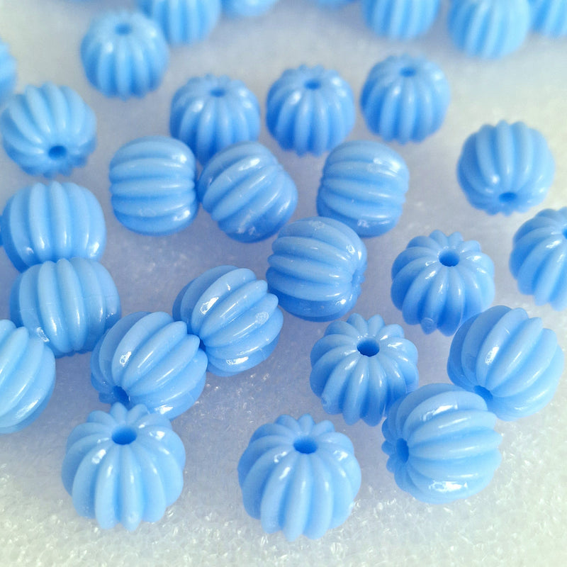 MajorCrafts 48pcs 10mm Light Blue Round Pumpkin Resin Beads