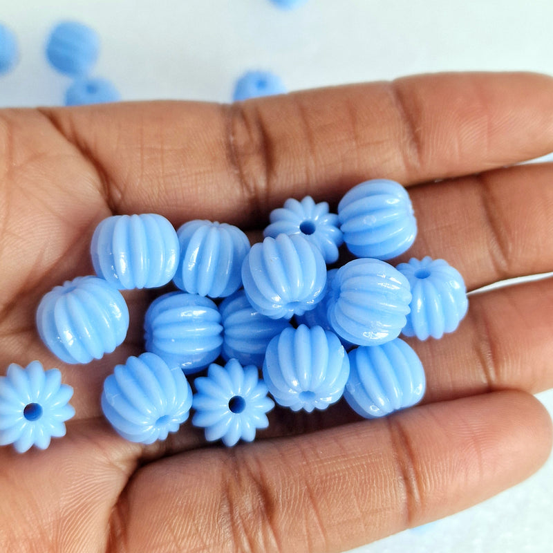MajorCrafts 48pcs 10mm Light Blue Round Pumpkin Resin Beads