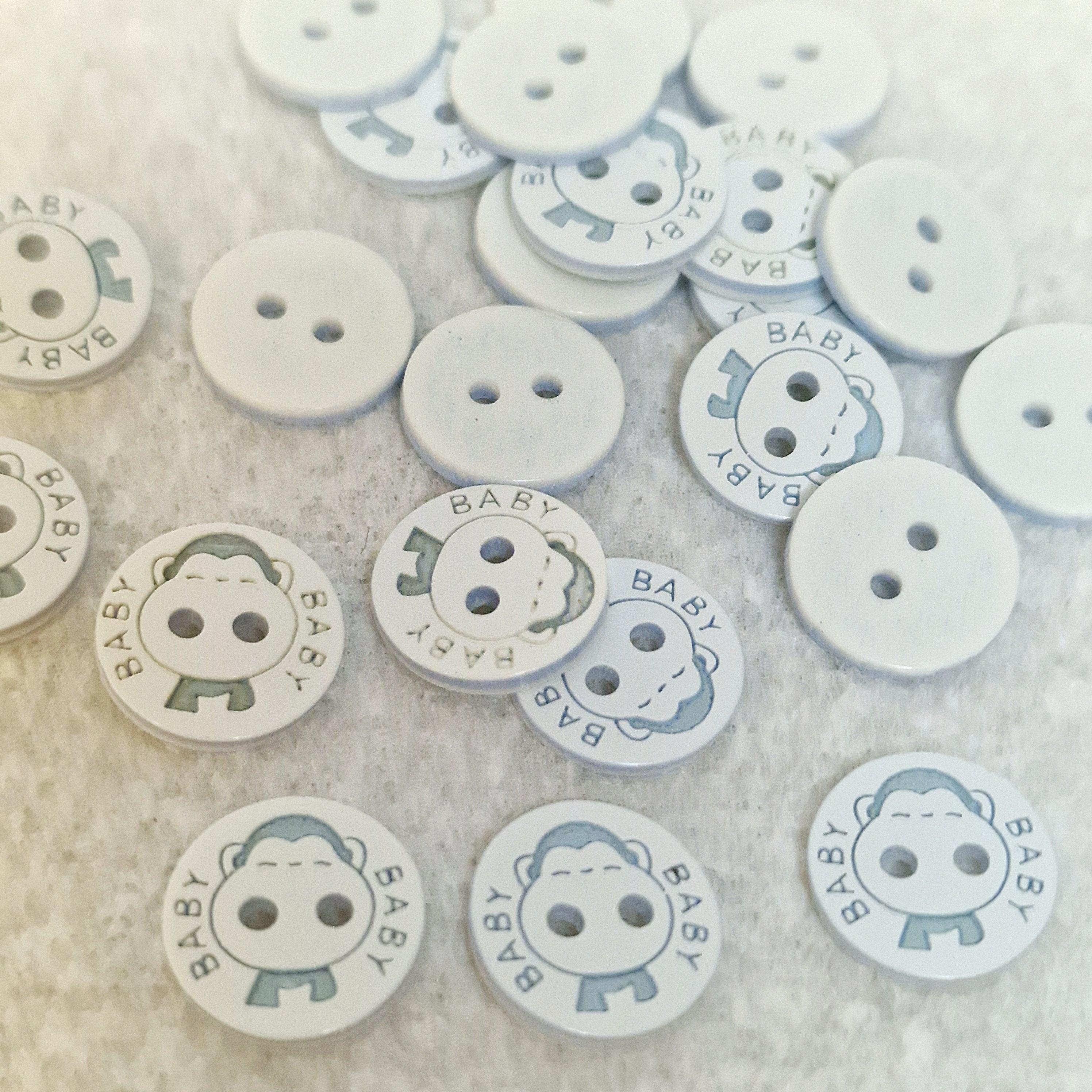 MajorCrafts 48pcs 12.5mm Light Blue & White 'Baby' Printed 2 Holes Small Round Resin Sewing Buttons