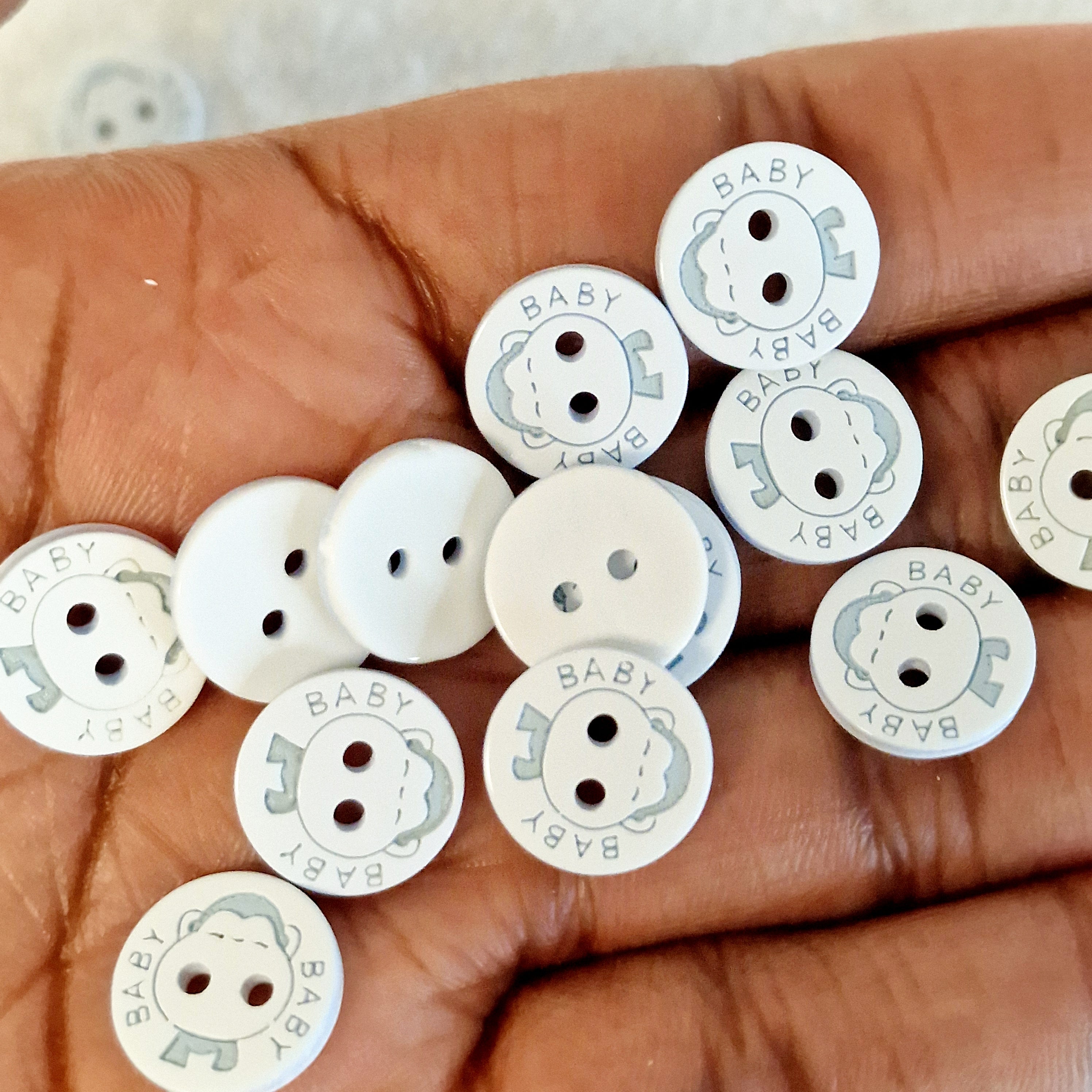 MajorCrafts 48pcs 12.5mm Light Blue & White 'Baby' Printed 2 Holes Small Round Resin Sewing Buttons