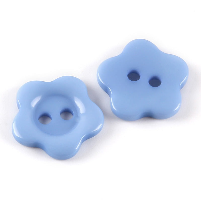 MajorCrafts 60pcs 10mm Light Blue Flower Shaped 2 Holes Resin Sew-on Buttons