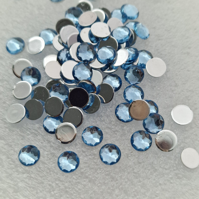MajorCrafts 480pcs 6mm Light Blue Facets Flat Back Round Acrylic Rhinestones