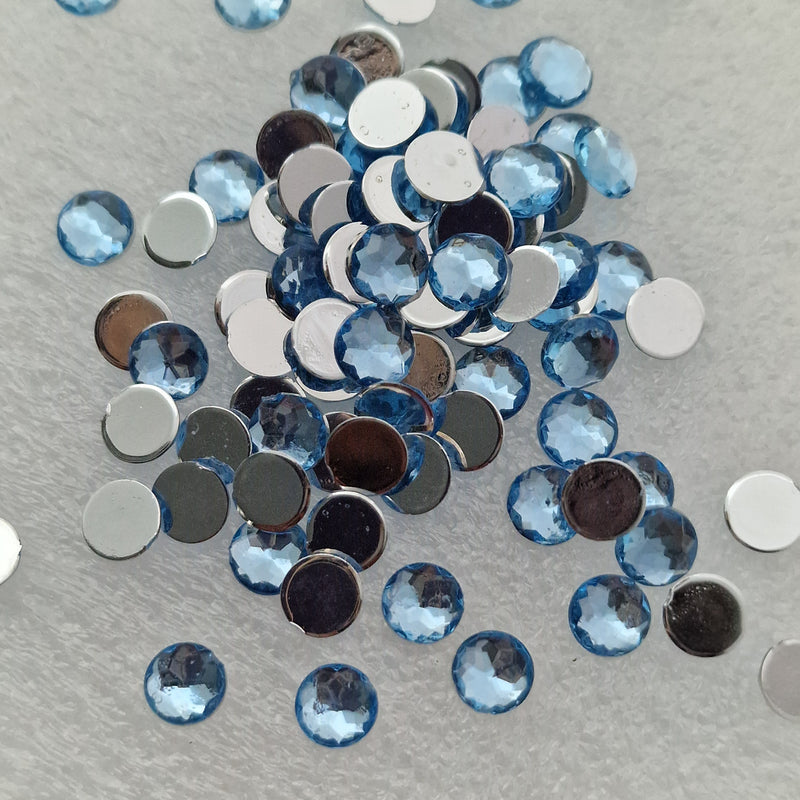 MajorCrafts 480pcs 6mm Light Blue Facets Flat Back Round Acrylic Rhinestones