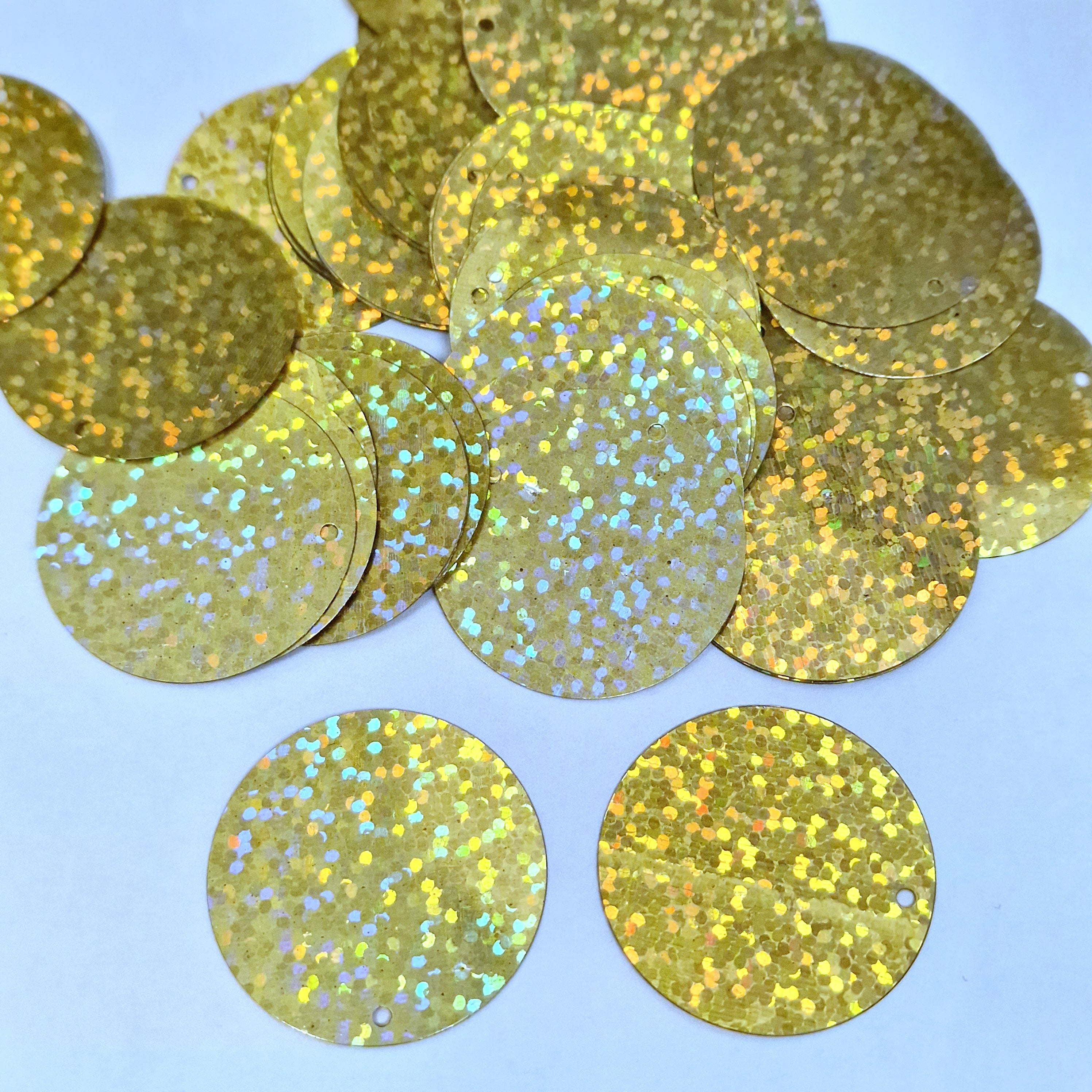 MajorCrafts 30mm 30grams 130pcs Light Gold Holographic Large Round PVC Sequins