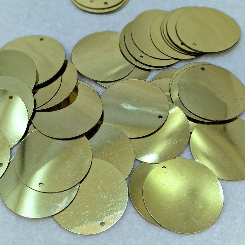 MajorCrafts 30mm 40grams 150pcs Metallic Light Gold Large Round PVC Sequins with 1x Hole