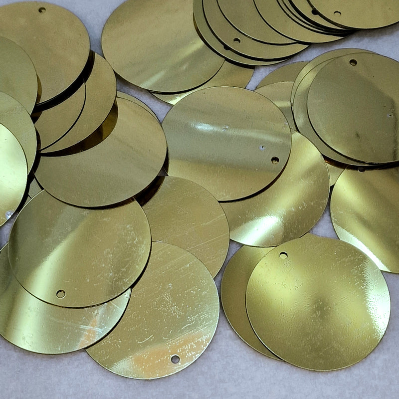MajorCrafts 30mm 40grams 150pcs Metallic Light Gold Large Round PVC Sequins with 1x Hole