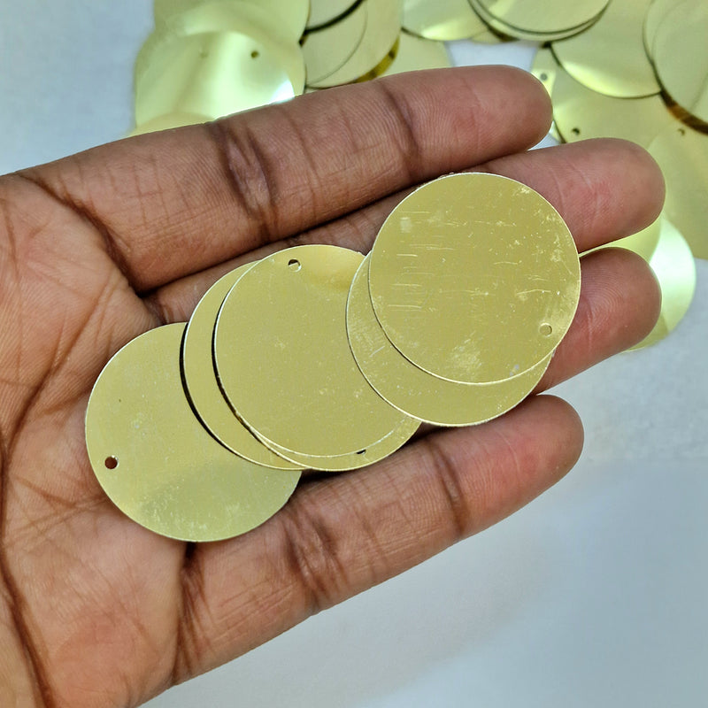 MajorCrafts 30mm 40grams 150pcs Metallic Light Gold Large Round PVC Sequins with 1x Hole