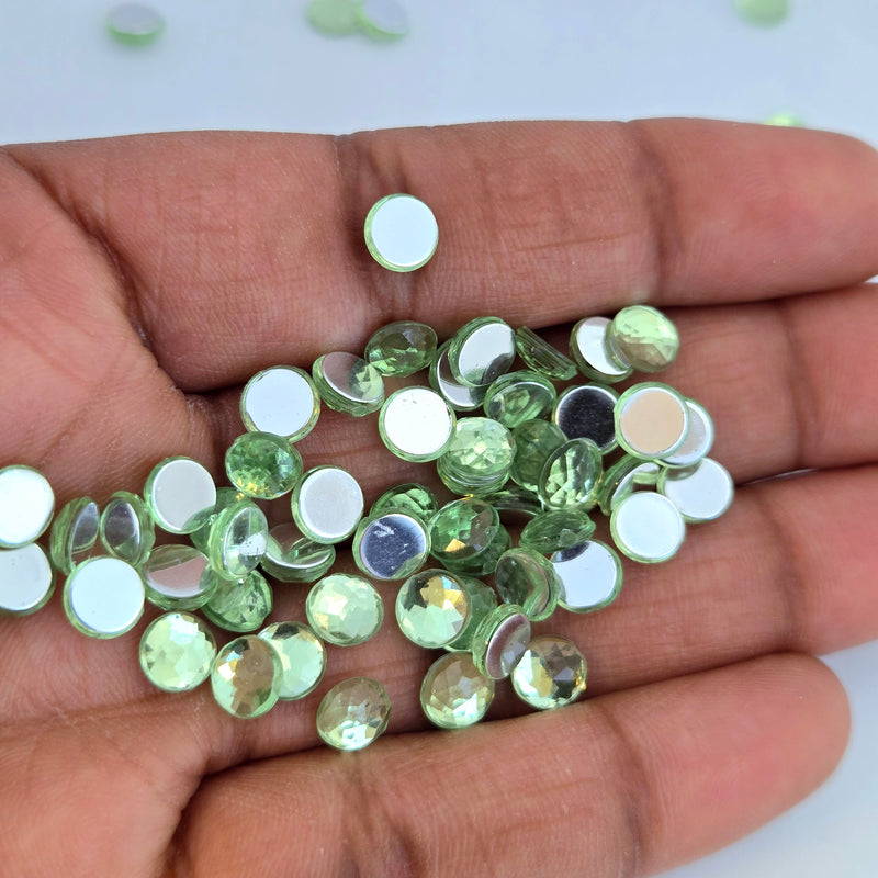 MajorCrafts 480pcs 6mm Light Green Star Facets Flat Back Round Acrylic Rhinestones