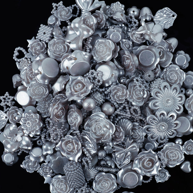 MajorCrafts 50g Light Grey Mixed Shapes Resin Pearl Embellishments