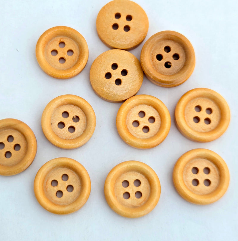 MajorCrafts 44pcs 15mm Light Orange Brown Round 4 Holes Wood Sewing Buttons
