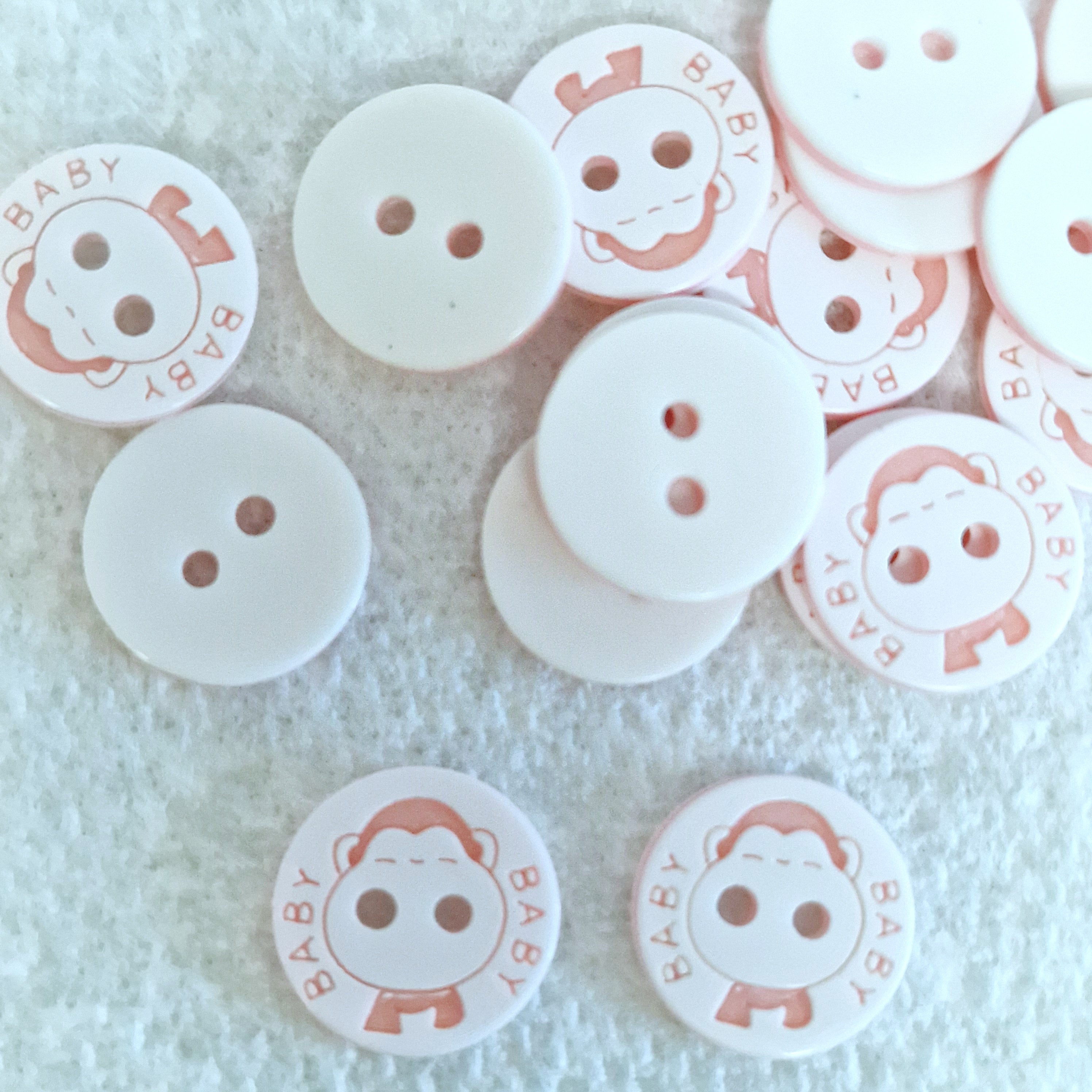 MajorCrafts 48pcs 12.5mm Light Pink & White 'Baby' Printed 2 Holes Small Round Resin Sewing Buttons