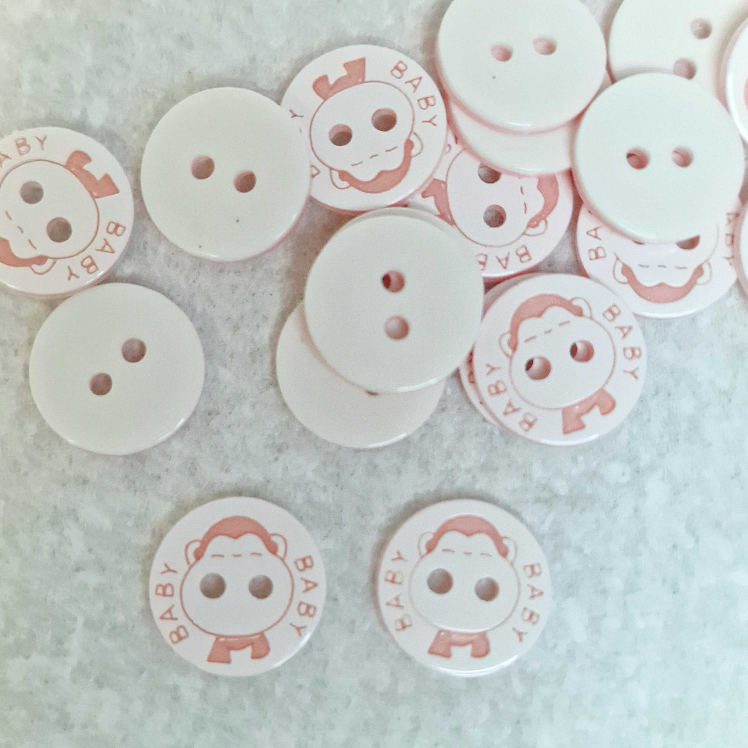 MajorCrafts 48pcs 12.5mm Light Pink & White 'Baby' Printed 2 Holes Small Round Resin Sewing Buttons
