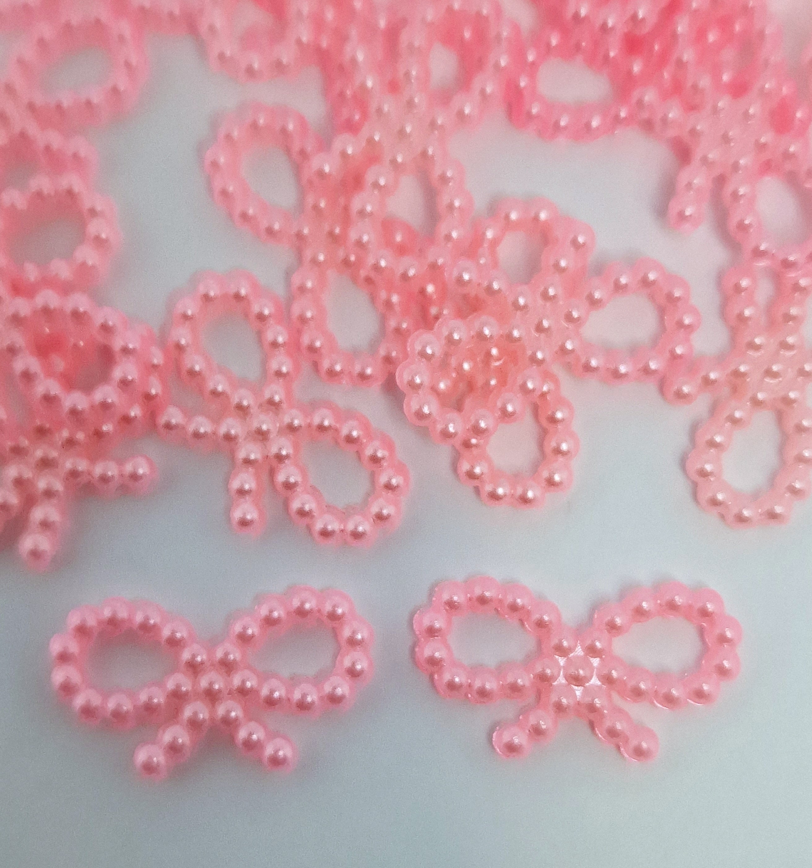 MajorCrafts 150pcs 18mm x 10mm Light Pink Hollow Bowknot Butterfly Resin Pearls