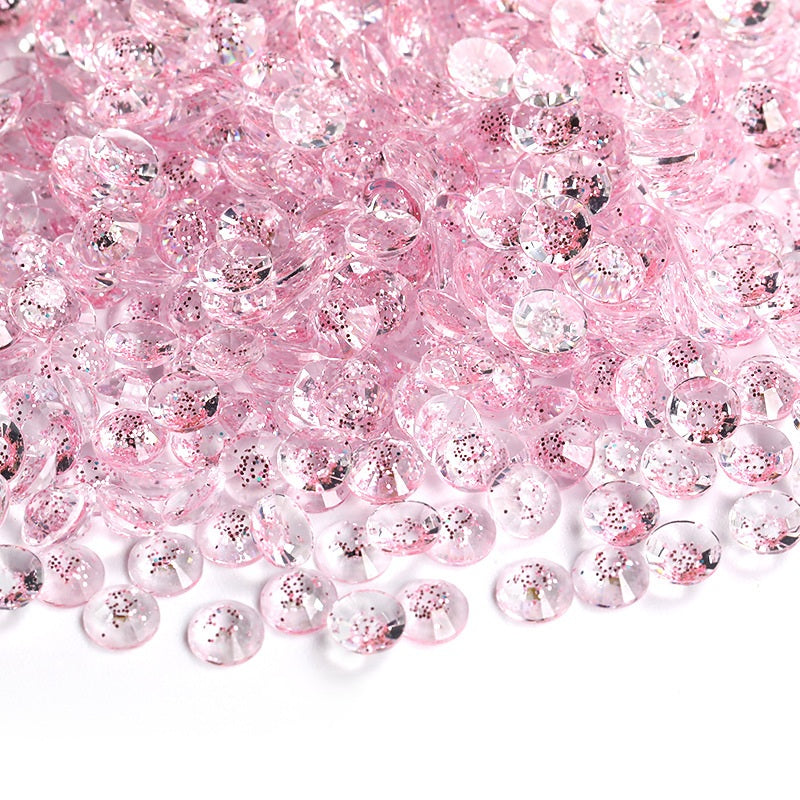 MajorCrafts Clear Light Pink Glittered Flat Back Round 14 Facets Resin Rhinestones