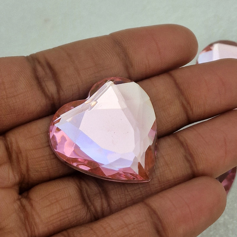 MajorCrafts 12pcs 30mm Light Pink Flat Back Large Heart Acrylic Rhinestones