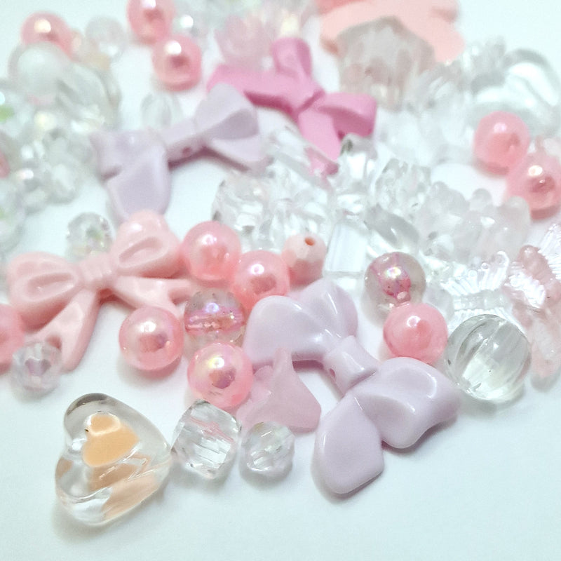 MajorCrafts 50g Light Pink Theme Mixed Shapes & Sizes Acrylic Beads