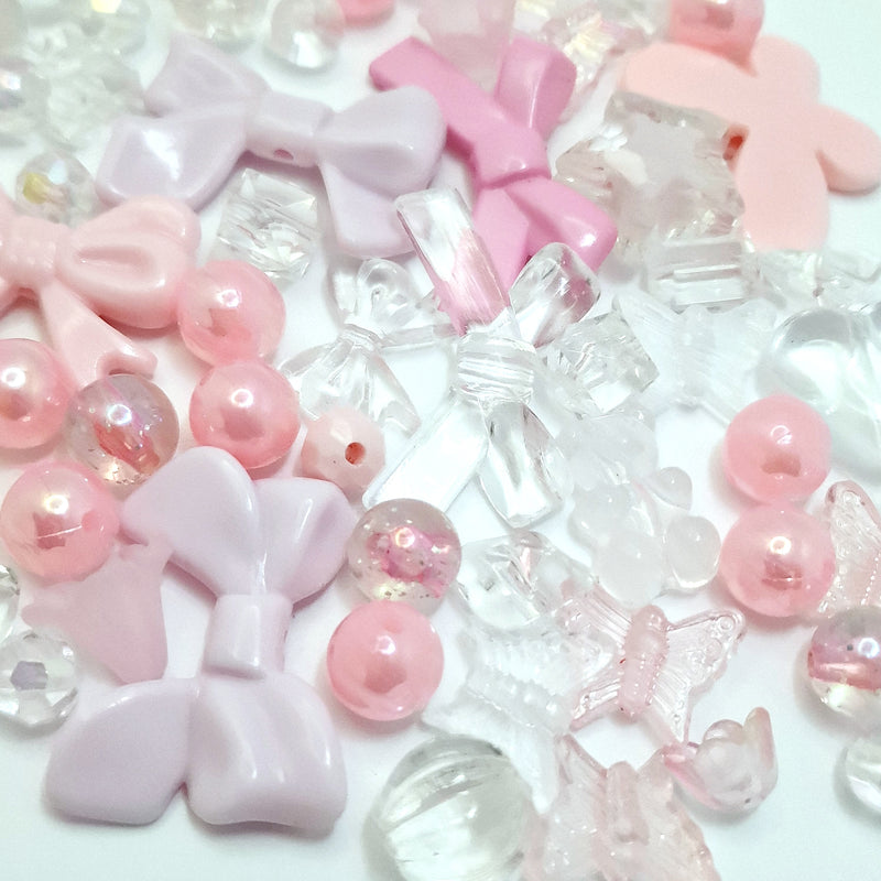 MajorCrafts 50g Light Pink Theme Mixed Shapes & Sizes Acrylic Beads