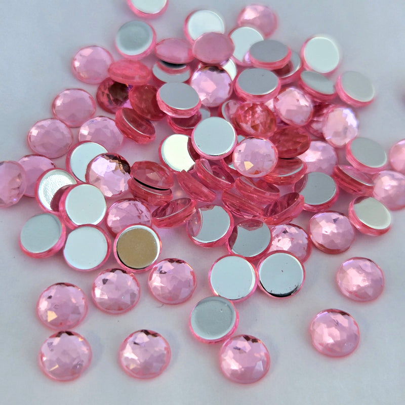 MajorCrafts 480pcs 6mm Light Pink Star Facets Flat Back Round Acrylic Rhinestones