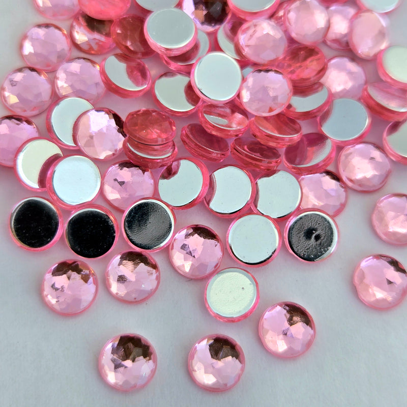 MajorCrafts 480pcs 6mm Light Pink Star Facets Flat Back Round Acrylic Rhinestones