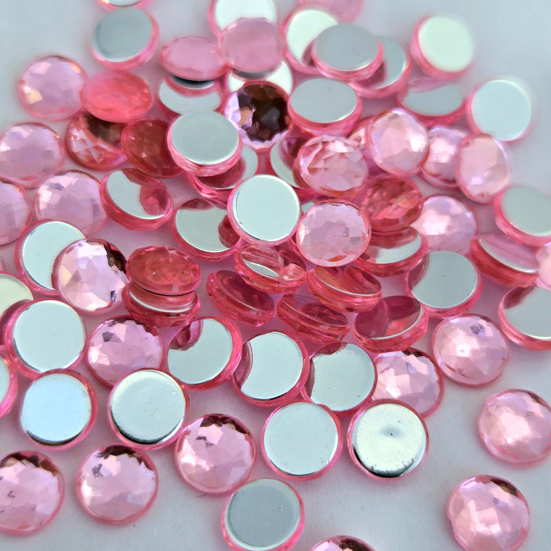 MajorCrafts 480pcs 6mm Light Pink Star Facets Flat Back Round Acrylic Rhinestones