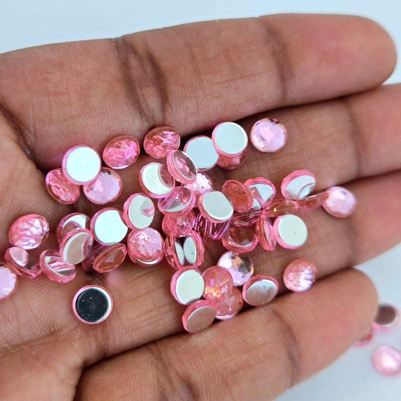 MajorCrafts 480pcs 6mm Light Pink Star Facets Flat Back Round Acrylic Rhinestones