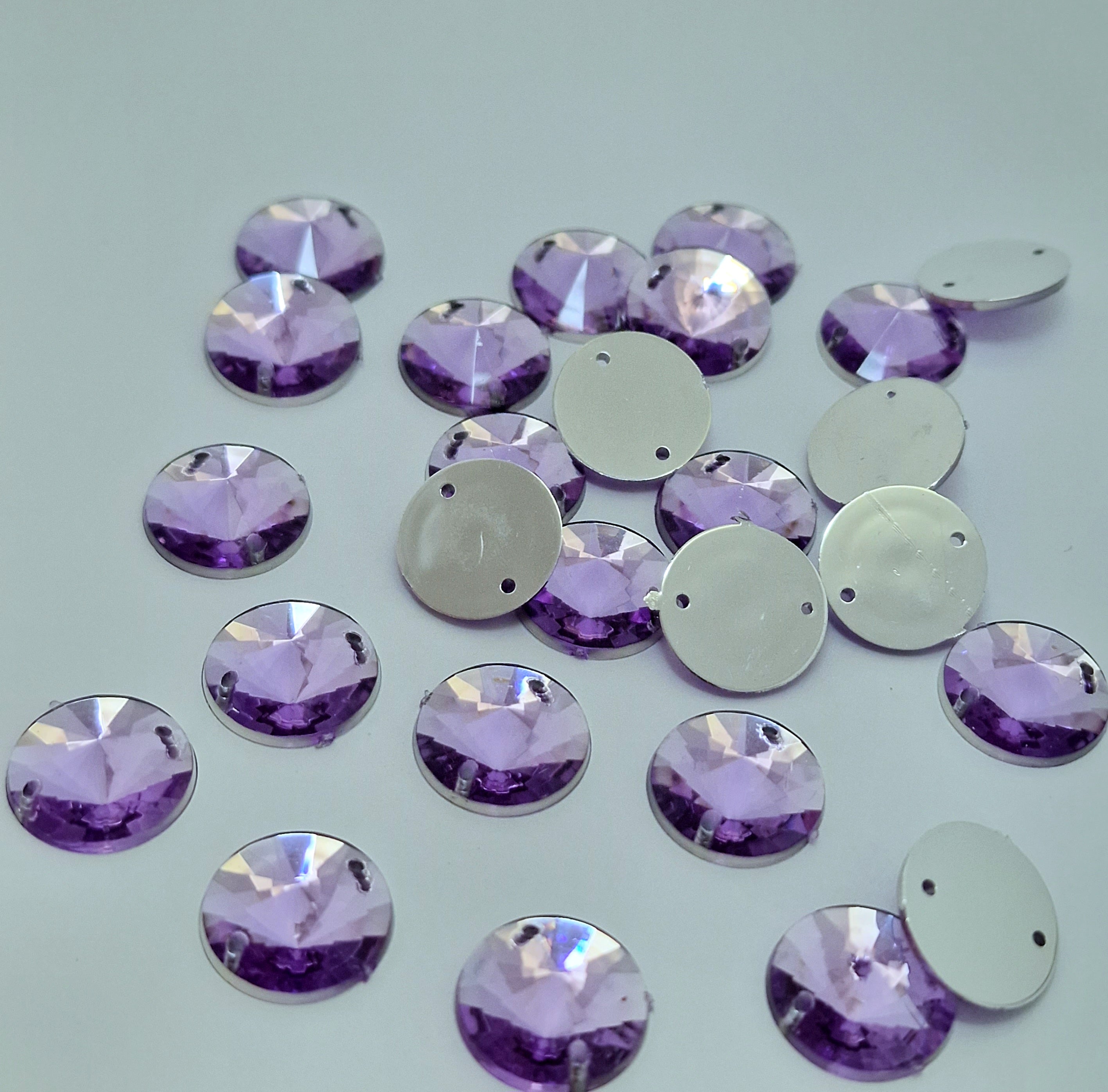 MajorCrafts 80pcs 12mm Light Purple Round Acrylic Pointed Sewing Rhinestones
