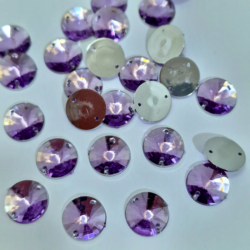 MajorCrafts 80pcs 12mm Light Purple Round Acrylic Pointed Sewing Rhinestones