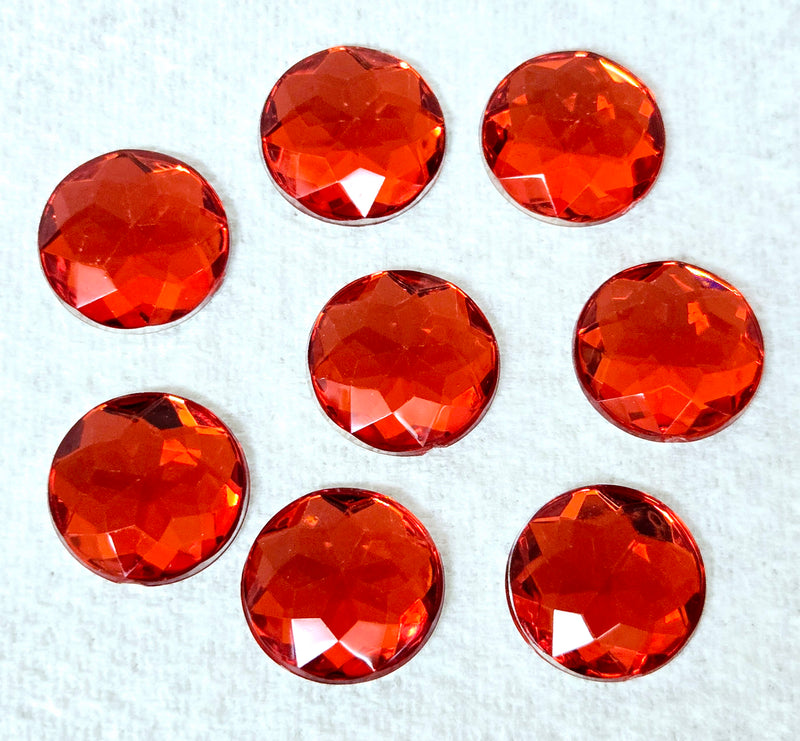 MajorCrafts 50pcs 16mm Light Red Star Facets Flat Back Round Acrylic Rhinestones