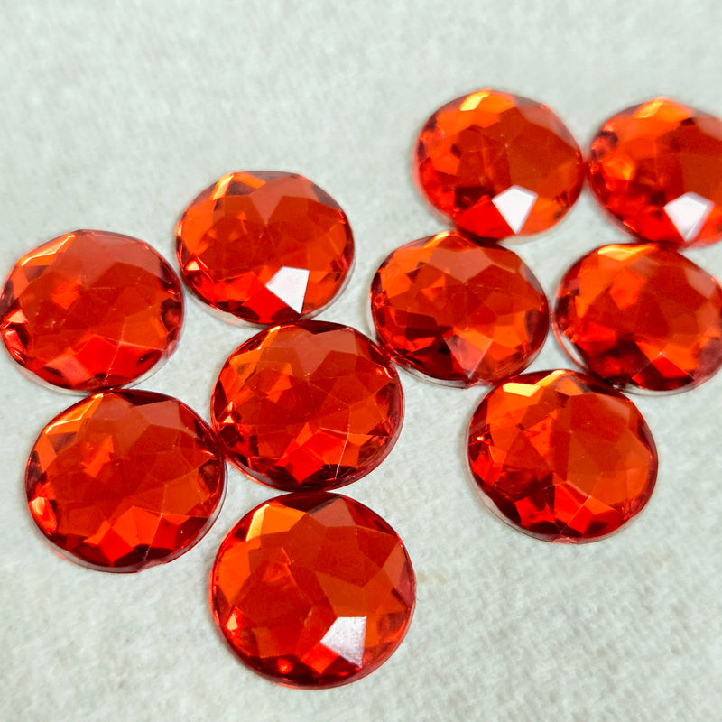 MajorCrafts 40pcs 18mm Light Red Star Facets Flat Back Round Acrylic Rhinestones