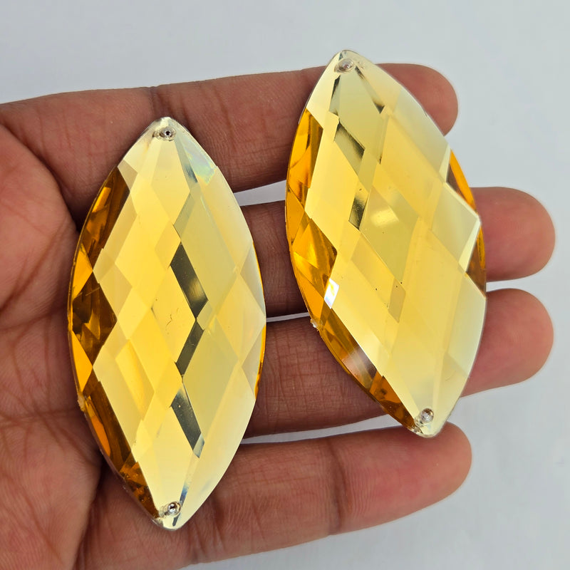 MajorCrafts 4pcs 62x30mm Light Topaz Brown Flat Back Sew-on Navette Horse Eye Large Acrylic Rhinestones Gems