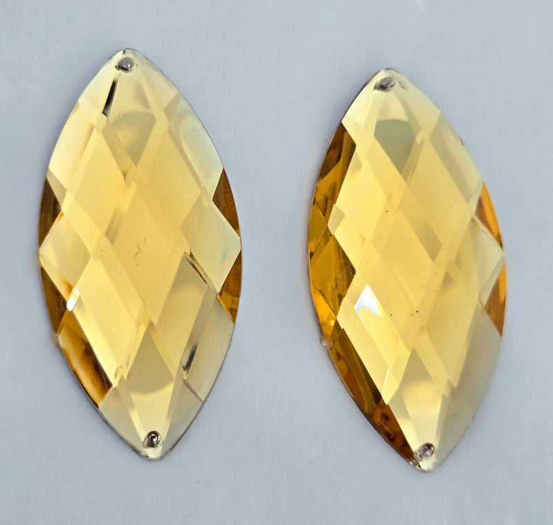 MajorCrafts 4pcs 62x30mm Light Topaz Brown Flat Back Sew-on Navette Horse Eye Large Acrylic Rhinestones Gems