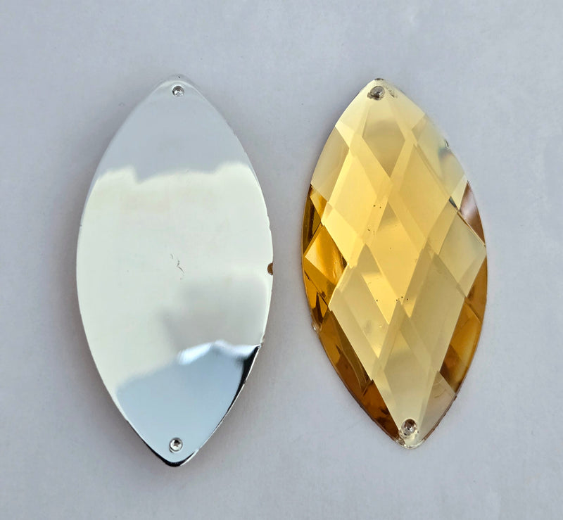 MajorCrafts 4pcs 62x30mm Light Topaz Brown Flat Back Sew-on Navette Horse Eye Large Acrylic Rhinestones Gems
