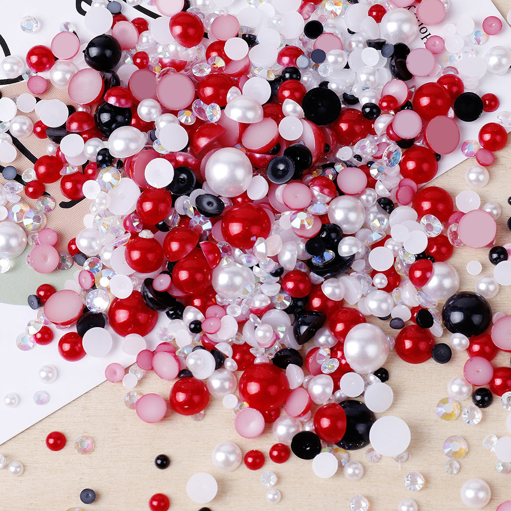 MajorCrafts 50g Mixed Red White 3mm-10mm Flat Back Resin Rhinestones & Pearls MX11
