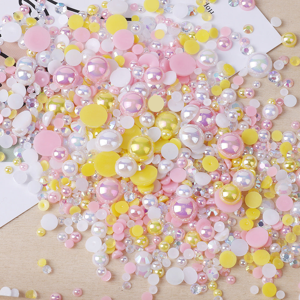 MajorCrafts 50g Mixed Yellow Pink 3mm-10mm Flat Back Resin Rhinestones & Pearls MX12