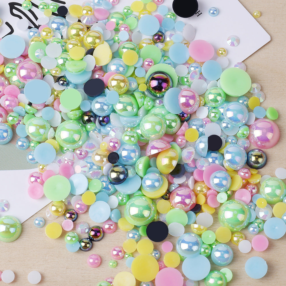 MajorCrafts 50g Mixed Green Blue 3mm-10mm Flat Back Resin Rhinestones & Pearls MX13