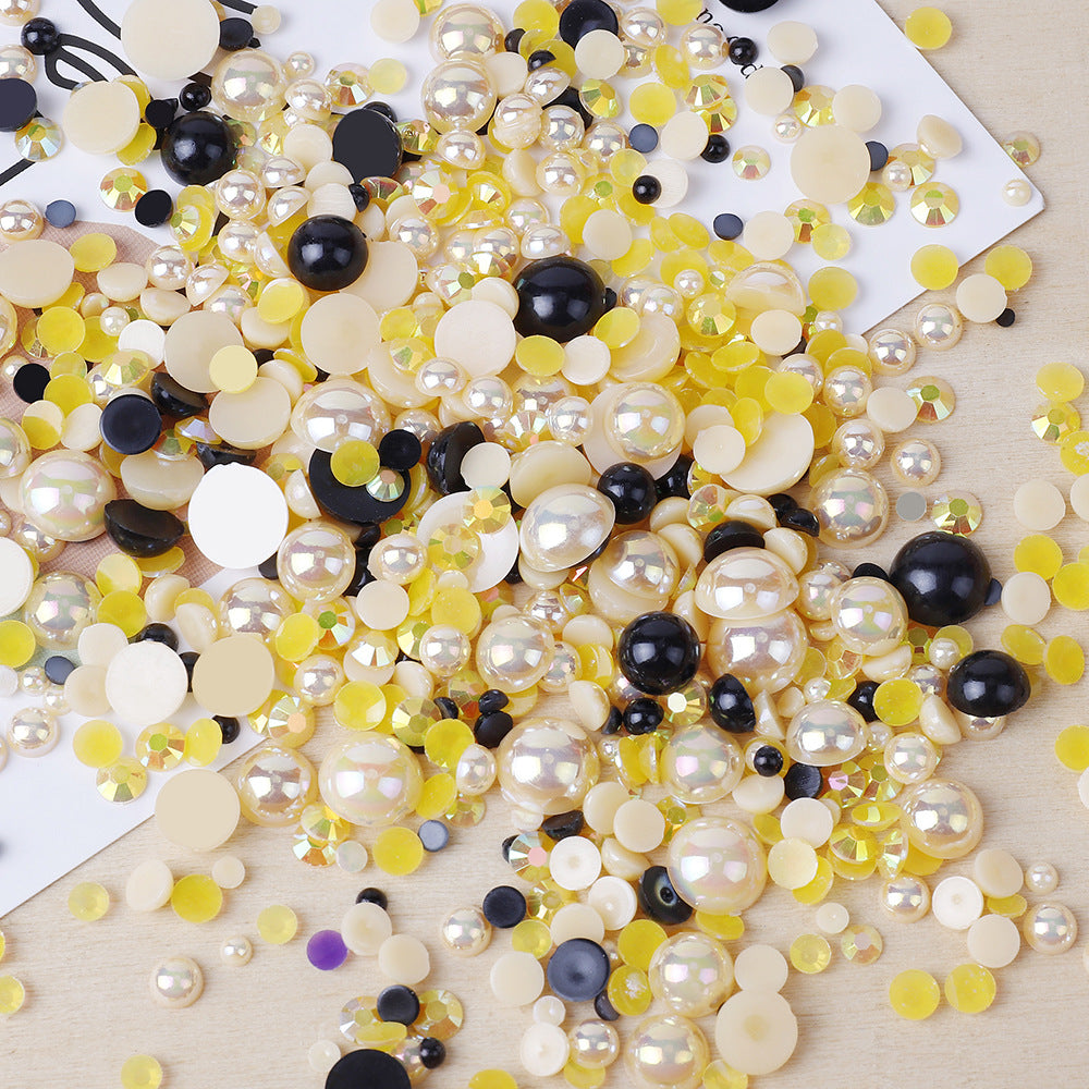 MajorCrafts 50g Mixed Champagne Black 3mm-10mm Flat Back Resin Rhinestones & Pearls MX17