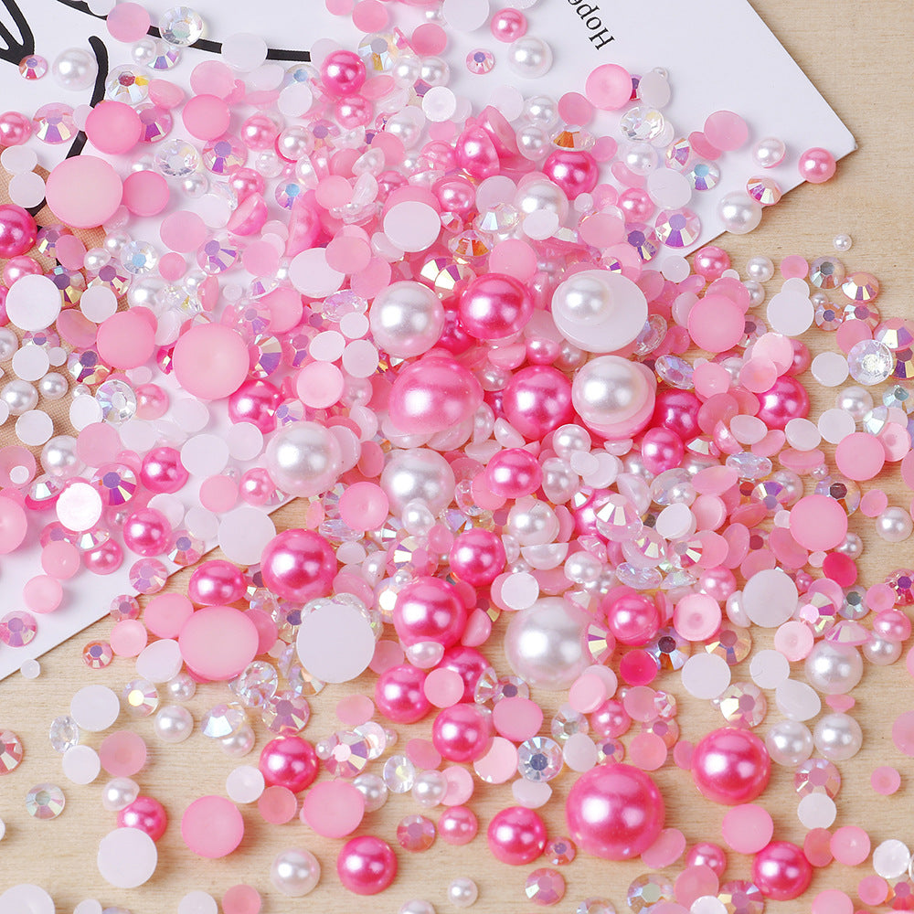 MajorCrafts 50g Mixed Rose Pink White 3mm-10mm Flat Back Resin Rhinestones & Pearls MX18