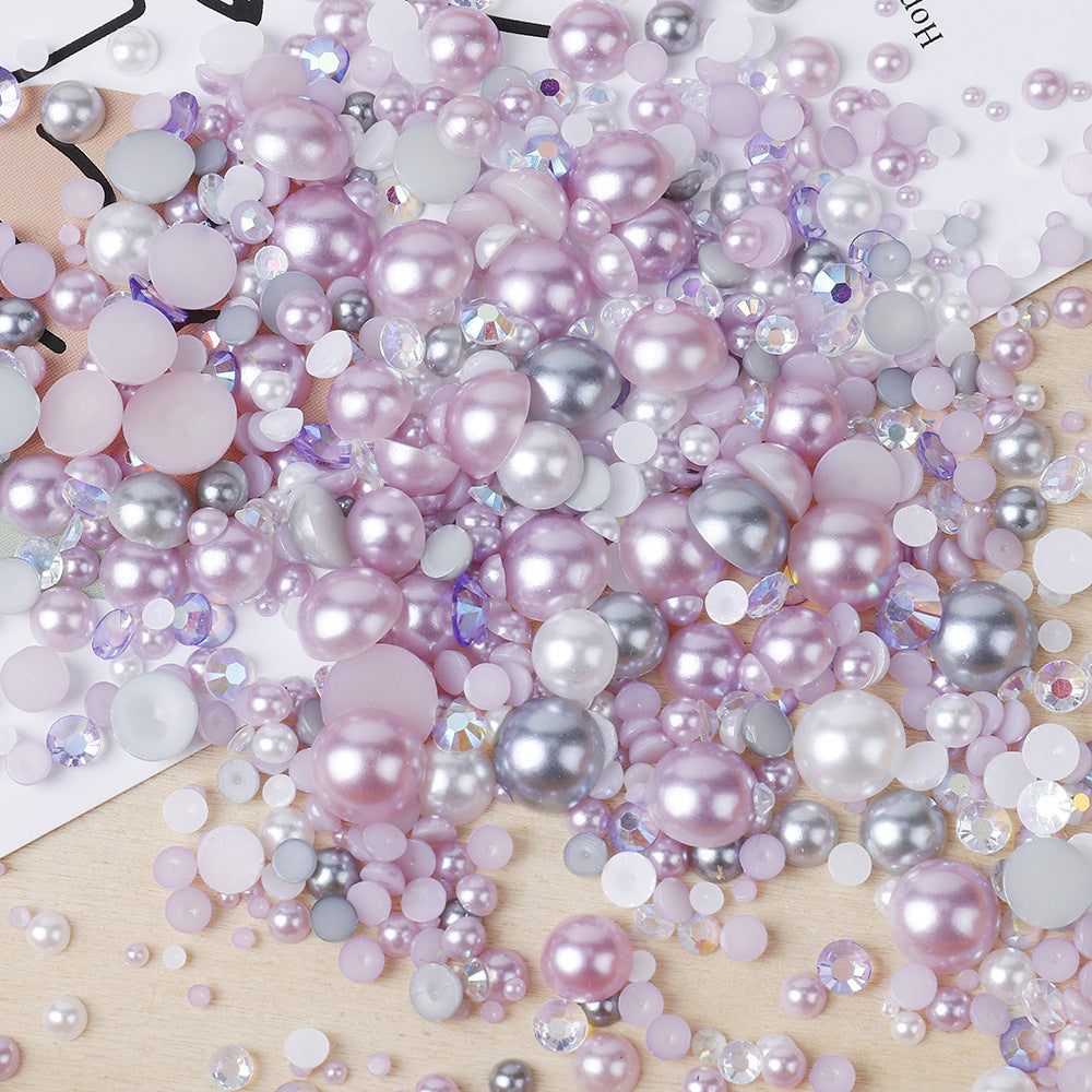 MajorCrafts 50g Mixed Light Purple Grey 3mm-10mm Flat Back Resin Rhinestones & Pearls MX23