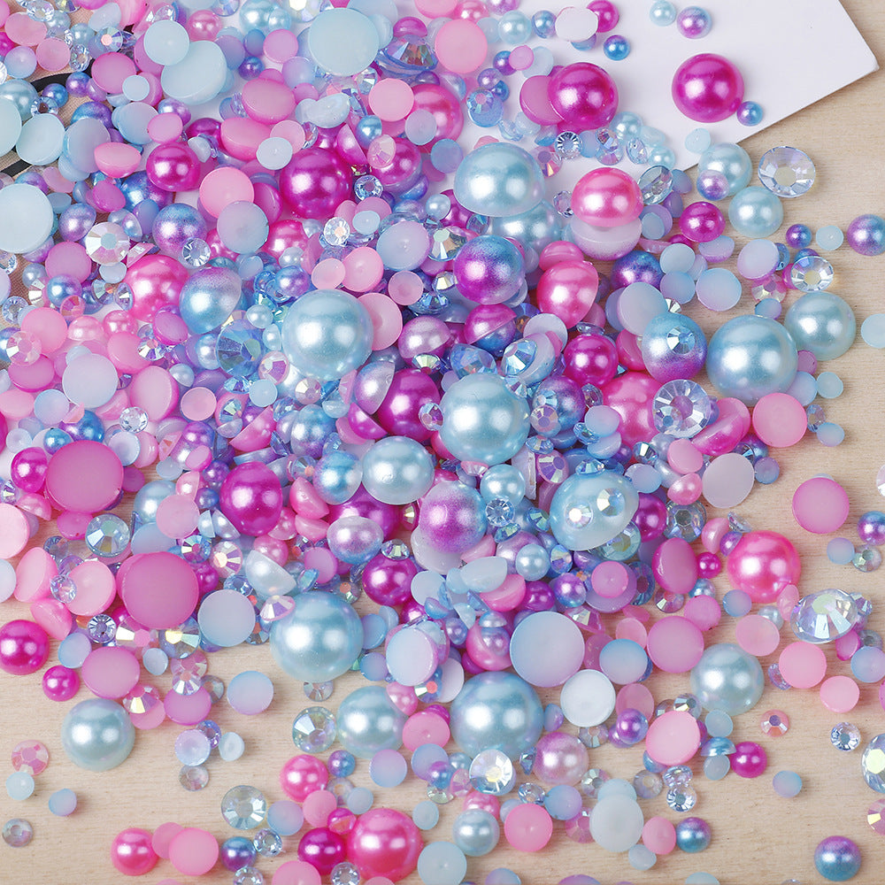 MajorCrafts 50g Mixed Blue Pink 3mm-10mm Flat Back Resin Rhinestones & Pearls MX26