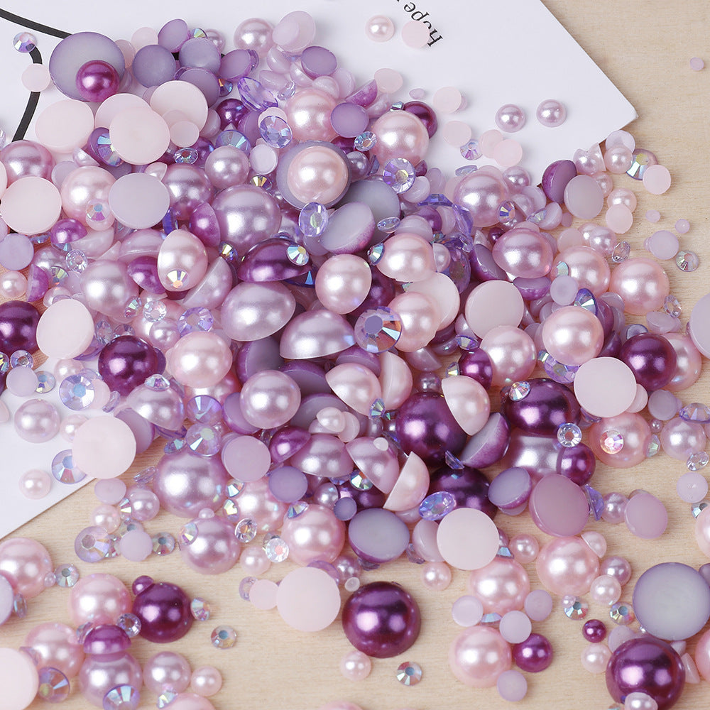 MajorCrafts 50g Mixed Purple 3mm-10mm Flat Back Resin Rhinestones & Pearls MX29