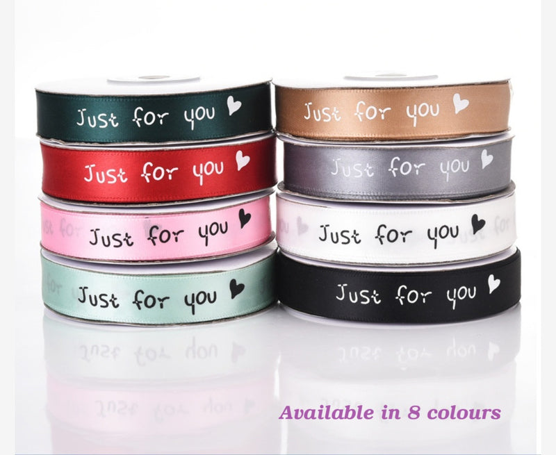 MajorCrafts 15mm 22metres Black 'Just For You' Printed Satin Fabric Ribbon Roll
