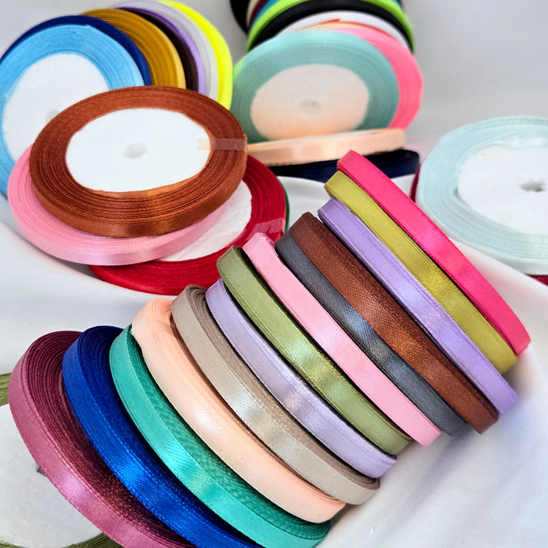 MajorCrafts 12x rolls of 10mm 22metres Mixed Colours Single Sided Satin Fabric Ribbon Rolls (300yards total)