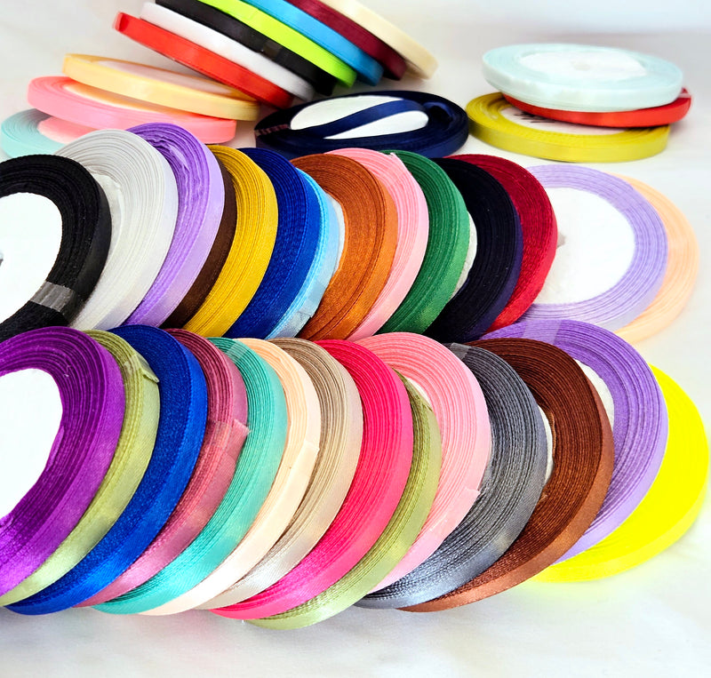 MajorCrafts 12x rolls of 10mm 22metres Mixed Colours Single Sided Satin Fabric Ribbon Rolls (300yards total)