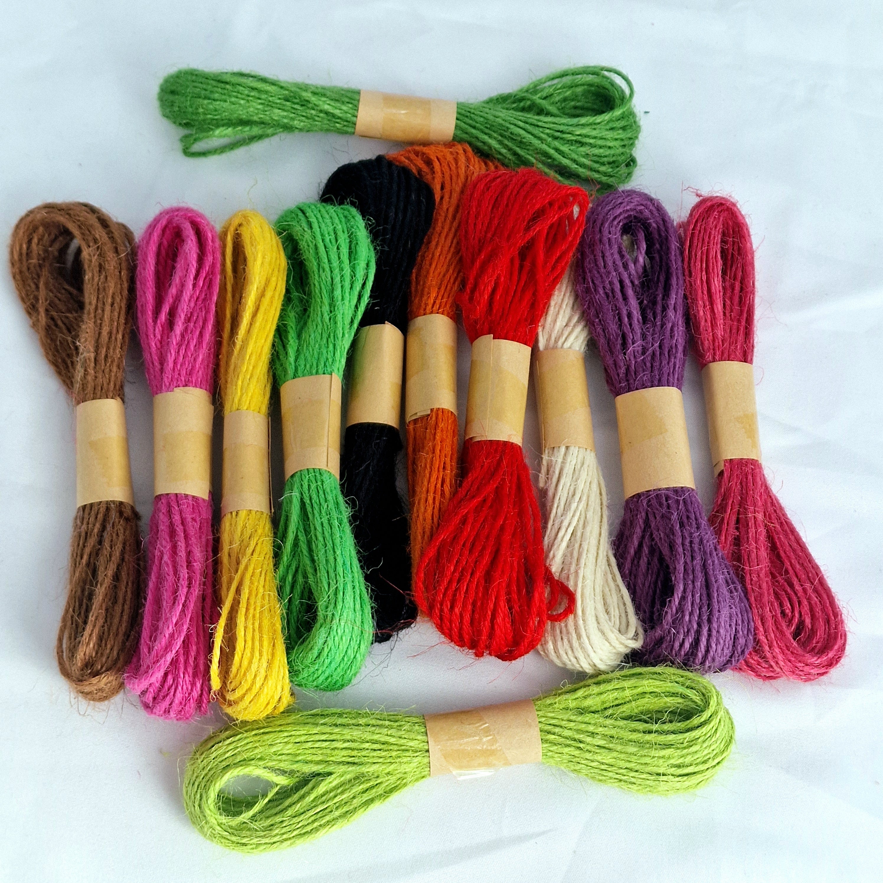 MajorCrafts Pack of 12x 10metres each 1mm thick Mixed Colours Jute Twine String