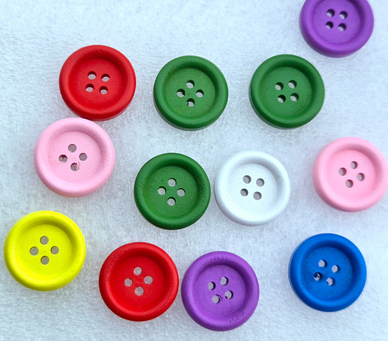 MajorCrafts 24pcs 20mm Mixed Colours Round 4 Holes Wood Sewing Buttons