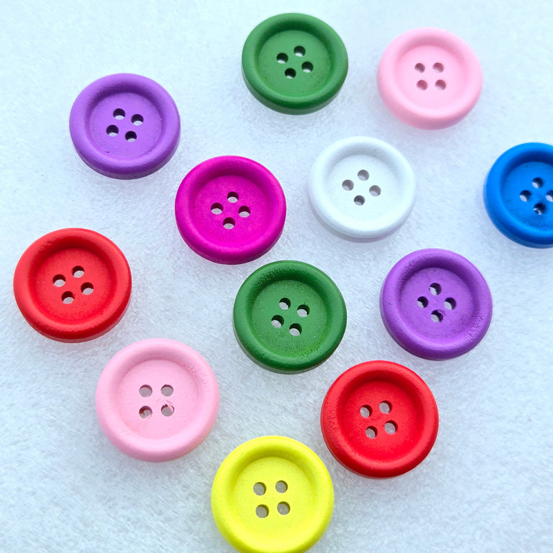 MajorCrafts 24pcs 20mm Mixed Colours Round 4 Holes Wood Sewing Buttons