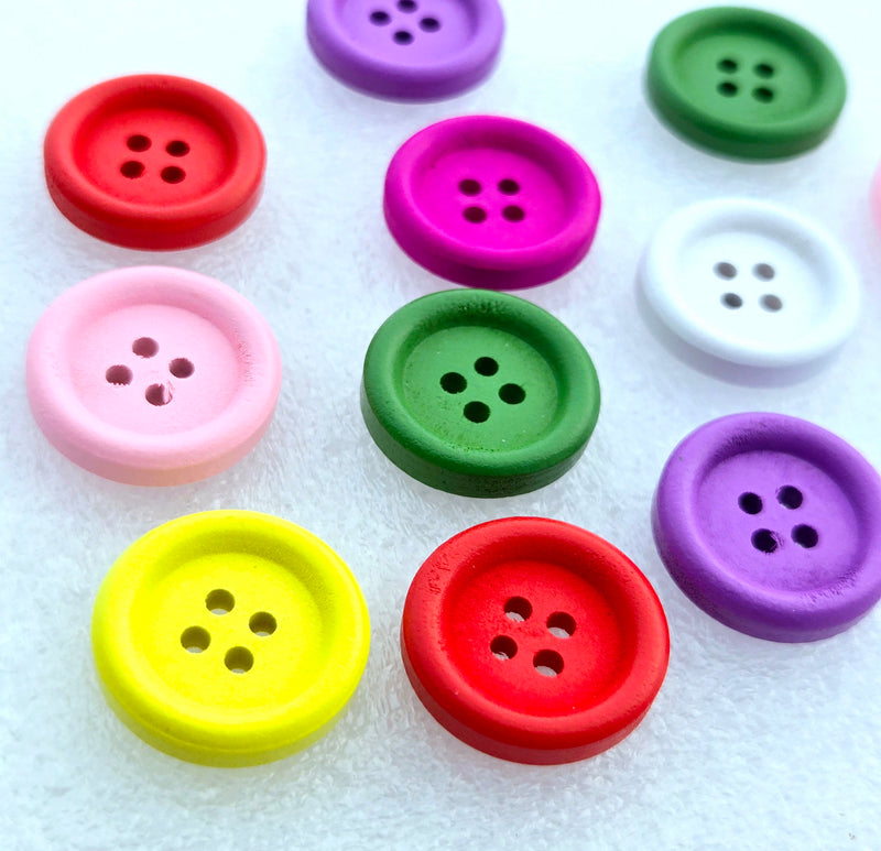 MajorCrafts 24pcs 20mm Mixed Colours Round 4 Holes Wood Sewing Buttons